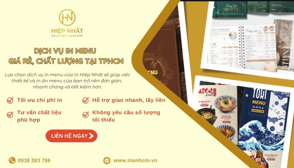 Dịch vụ in menu đẹp, giá rẻ tại In Hiệp Nhất